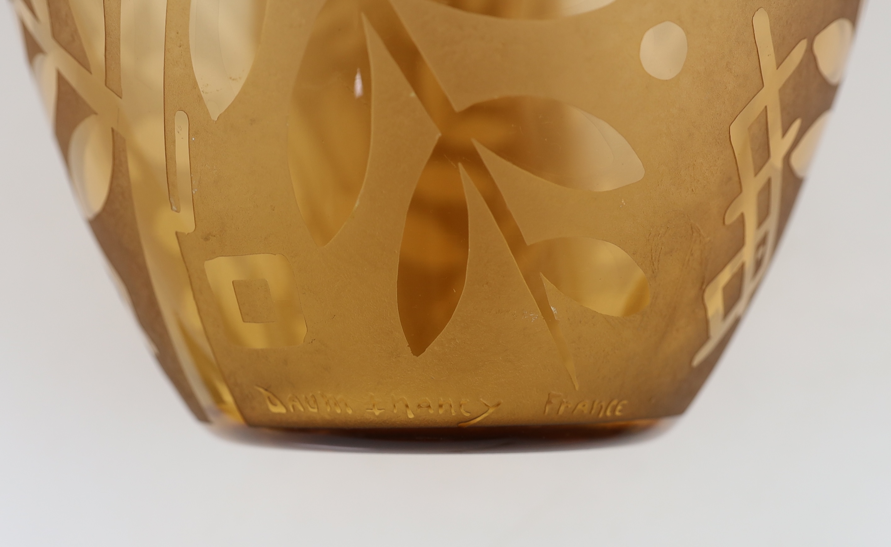 A large Daum ‘Oiseaux Grande’ amber tinted glass vase